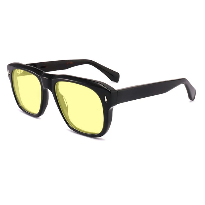 Gatenac Unisex Full Rim Square Polarized Acetate Sunglasses Mo16 Sunglasses Gatenac Black Turtle Yellow