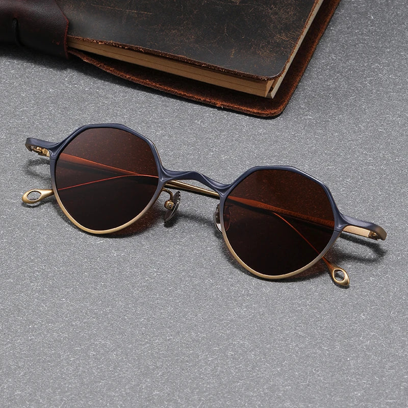 Black Mask Unisex Full Rim Polygon Titanium Polarized Sunglasses S5973 Sunglasses Black Mask Blue-Gold black