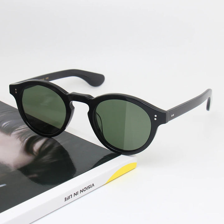 Black Mask Unisex Full Rim Round Acetate Polarized Sunglasses 26145