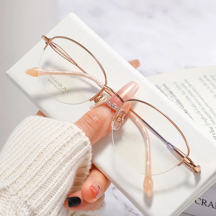 Vicky Women's Semi Rim Polygon Oval Titanium Reading Glasses 57010