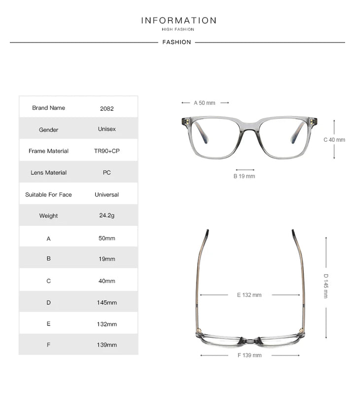 Vicky Unisex Full Rim Square Tr 90 Titanium Reading Glasses 2082 Reading Glasses Vicky