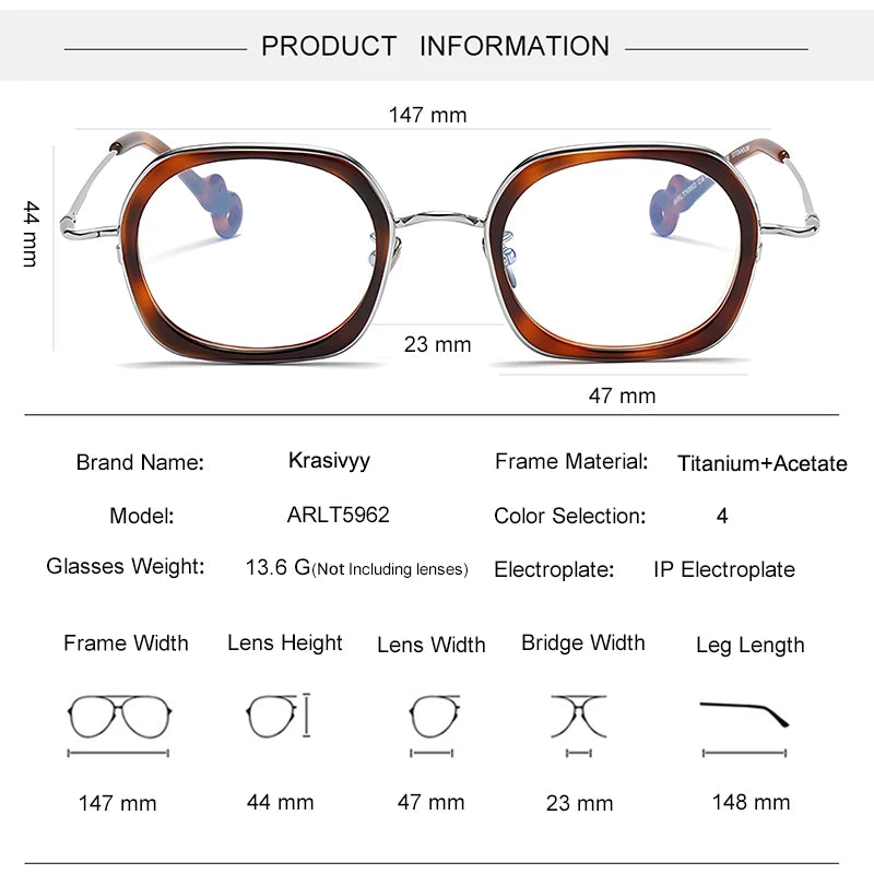 Krasivyy Women's Full Rim Square Titanium Acetate Eyeglasses 45962 Full Rim Krasivyy