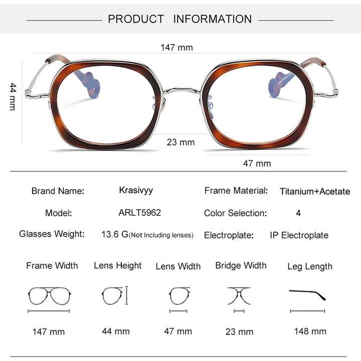 Krasivyy Women's Full Rim Square Titanium Acetate Eyeglasses 45962 Full Rim Krasivyy