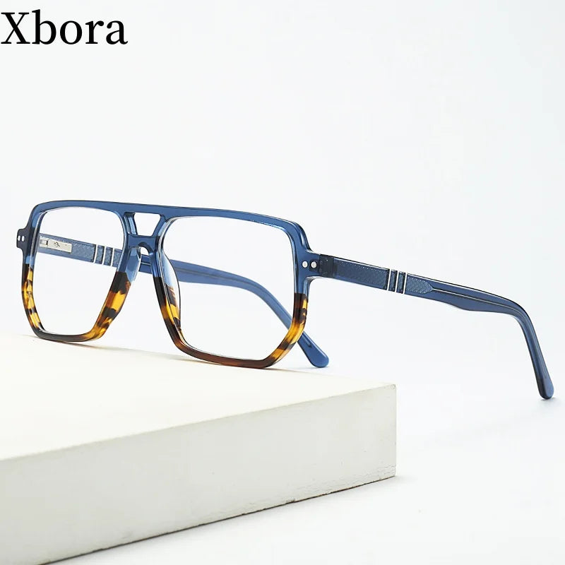 Xbora Women's Full Rim Square Double Bridge Acetate Eyeglasses 47210