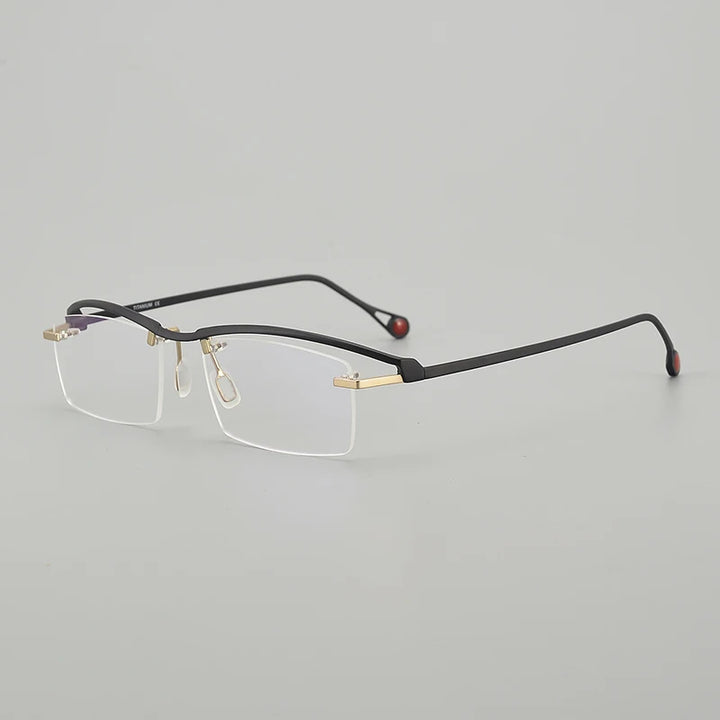 Muzz Unisex Semi Rimless Square Titanium Eyeglasses M0208 Semi Rim Muzz Black Gold