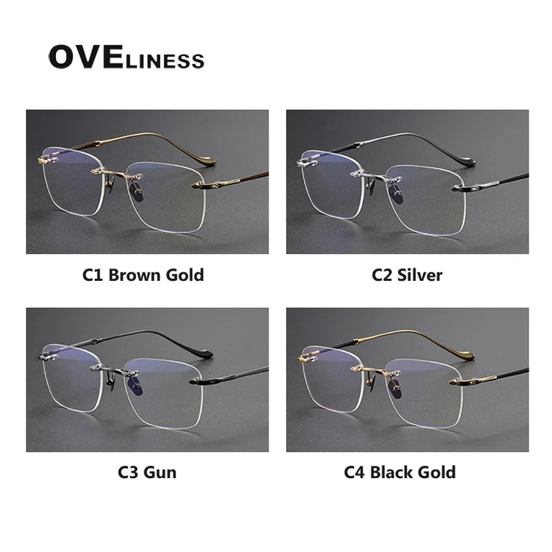 Oveliness Unisex Rimless Square Titanium Eyeglasses 80956 Rimless Oveliness