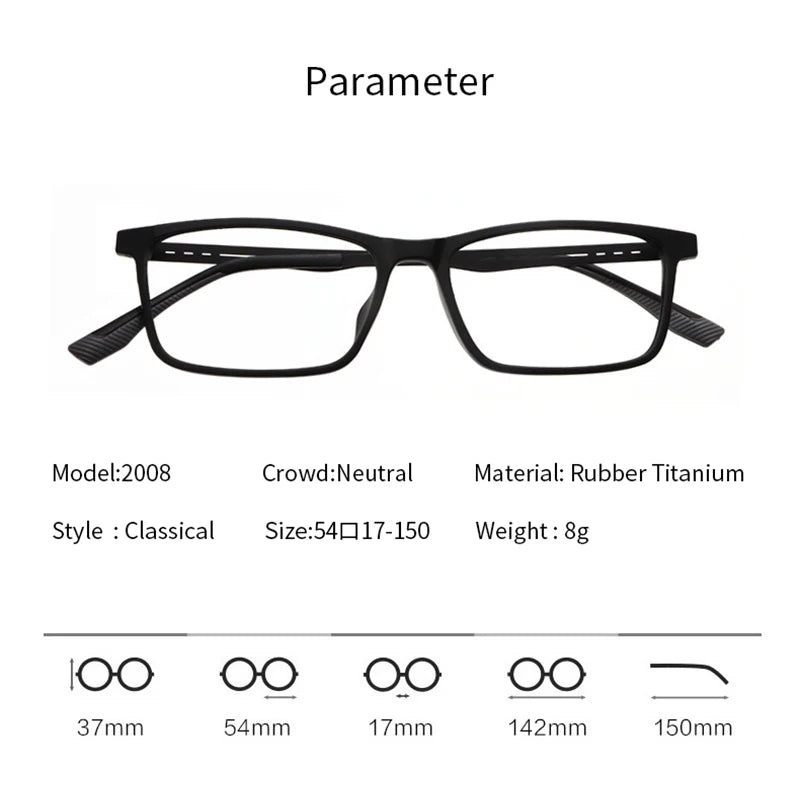 Xbora Unisex Full Rim Square Tr 90 Titanium Eyeglasses 2008