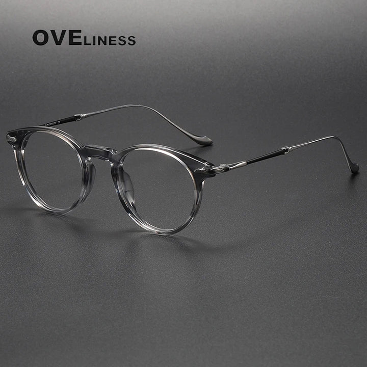 Oveliness Unisex Full Rim Round Acetate Titanium Eyeglasses 2056 Full Rim Oveliness stripe grey C2