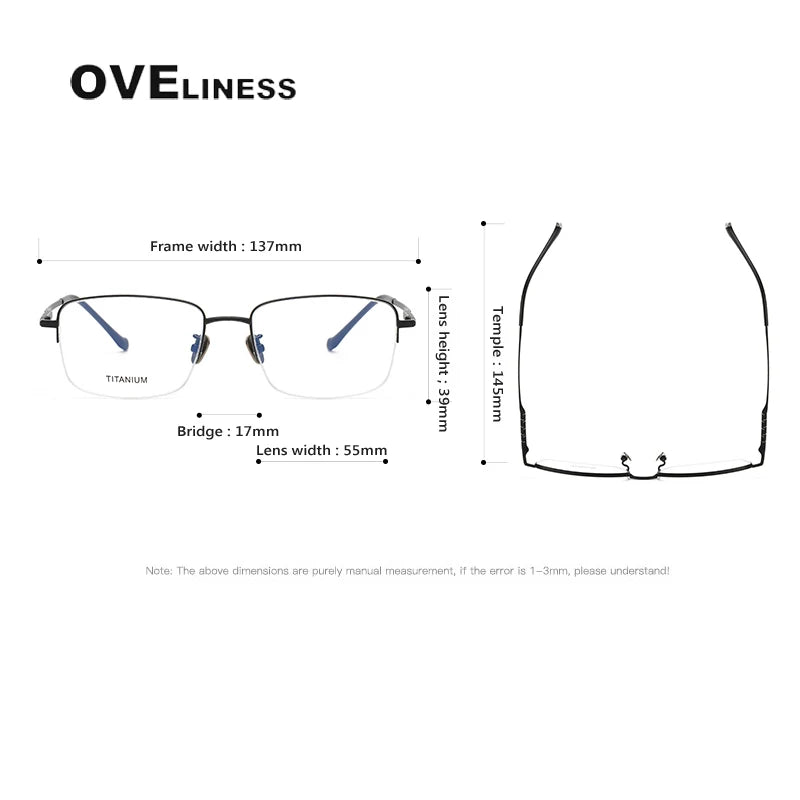 Oveliness Men's Semi Rim Square Titanium Eyeglasses 80903 Semi Rim Oveliness   