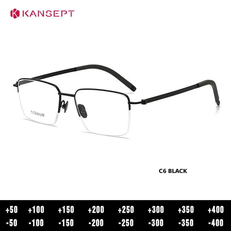 Kansept Men`s Semi Rim Polygon Square Alloy Reading Glasses 77030
