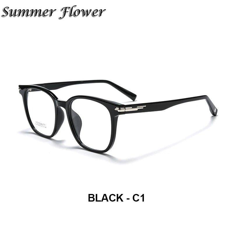 Summer Flower Unisex Full Rim Oval Square Tr 90 Titanium Eyeglasses 51002 Full Rim Summer Flower Black
