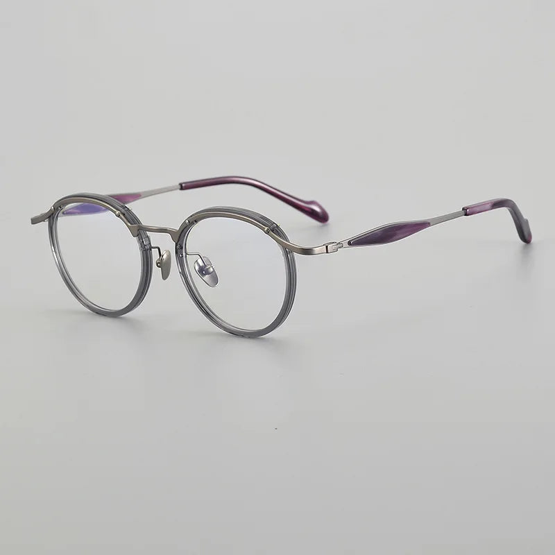 Black Mask Unisex Full Rim Round Acetate Titanium Eyeglasses 196062