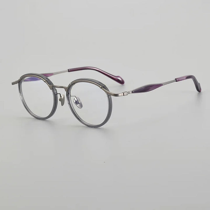 Black Mask Unisex Full Rim Round Acetate Titanium Eyeglasses 196062