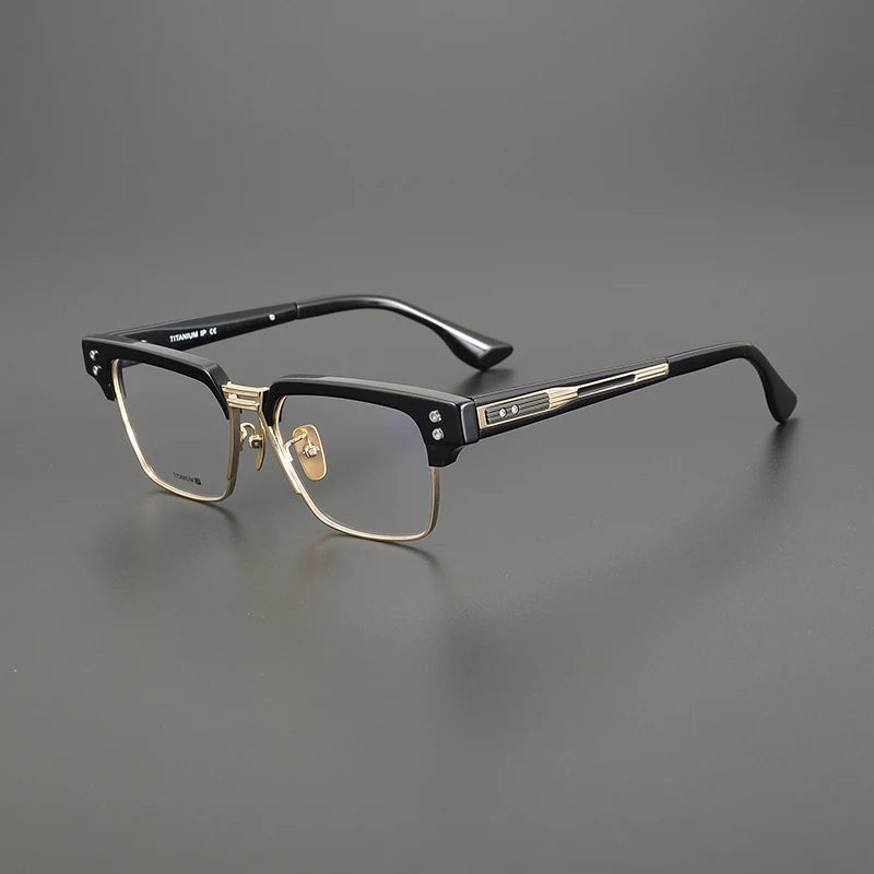 Black Mask Unisex Full Rim Big Square Acetate Titanium Eyeglasses D410 Full Rim Black Mask Black-Gold