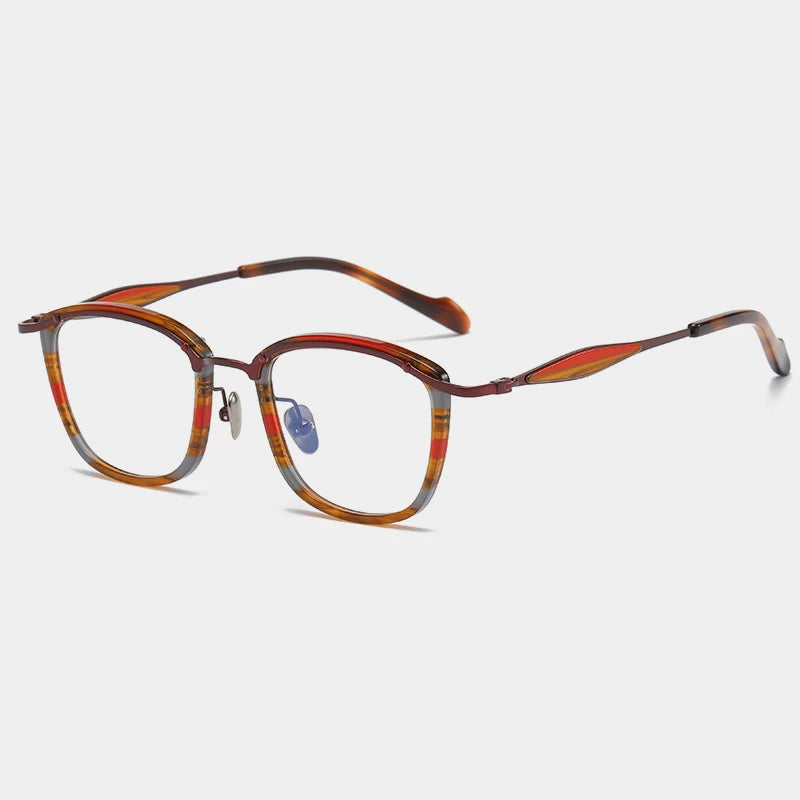 Gatenac Unisex Full Rim Square Acetate Titanium Eyeglasses Gxyj1157 Full Rim Gatenac Red Stripes