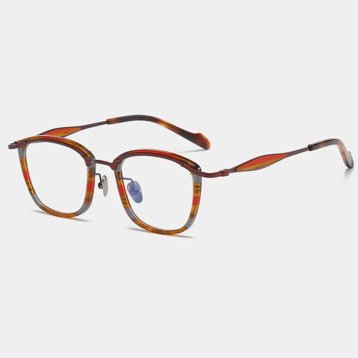 Gatenac Unisex Full Rim Square Acetate Titanium Eyeglasses Gxyj1157 Full Rim Gatenac Red Stripes