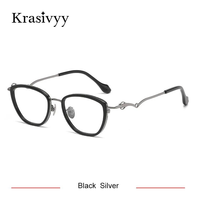 Krasivyy Unisex Full Rim Polygon Square Titanium Acetate Eyeglasses 46089 Full Rim Krasivyy Black Silver