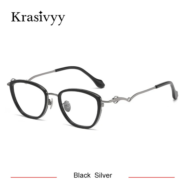 Krasivyy Unisex Full Rim Polygon Square Titanium Acetate Eyeglasses 46089 Full Rim Krasivyy Black Silver