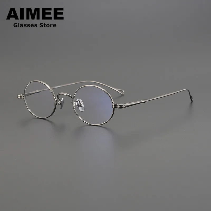 Aimee Unisex Full Rim Small Oval Round Titanium Eyeglasses 85001 Full Rim Aimee Gun