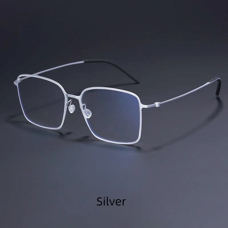 Hdcrafter Unisex Full Rim Polygon Square Titanium Eyeglasses 425535 Full Rim Hdcrafter Eyeglasses Silver