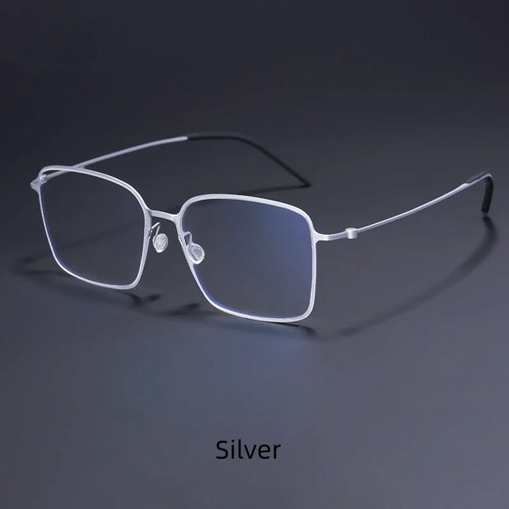 Hdcrafter Unisex Full Rim Polygon Square Titanium Eyeglasses 425535 Full Rim Hdcrafter Eyeglasses Silver