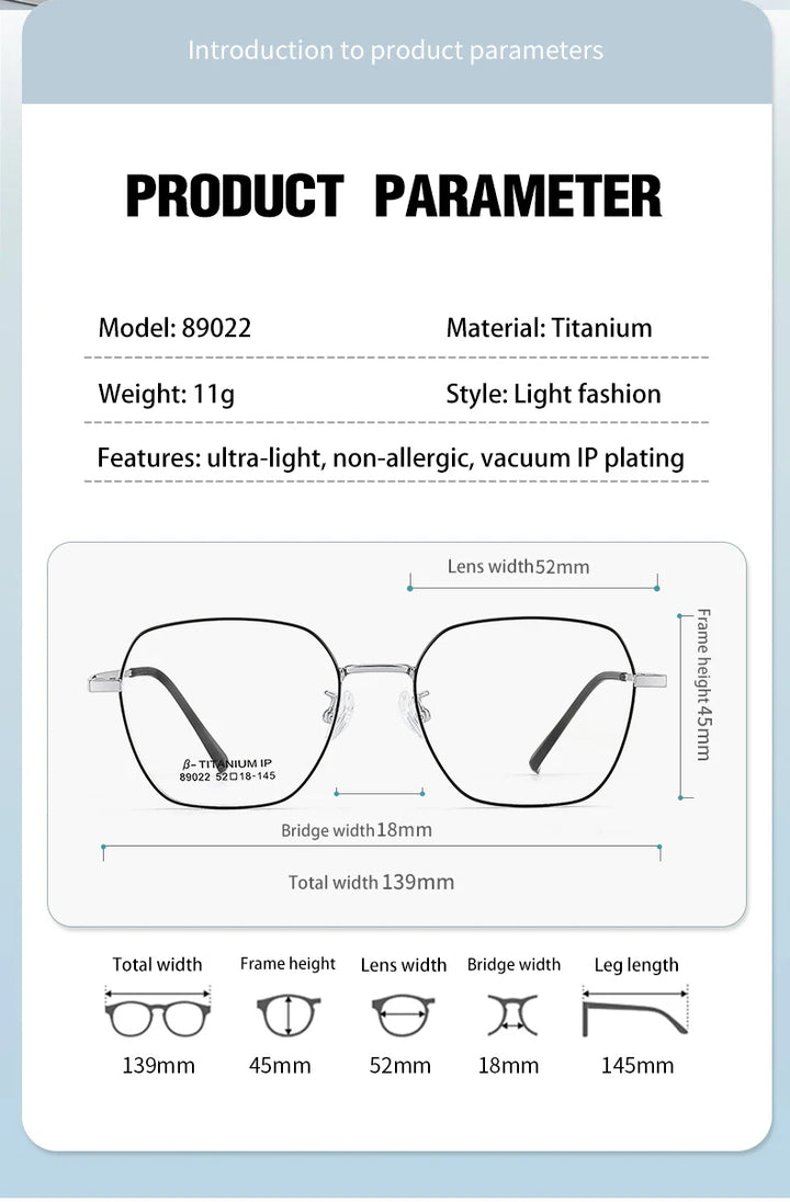 Vicky Unisex Semi Rim Polygon Titanium Alloy Reading Glasses V89022 Reading Glasses Vicky