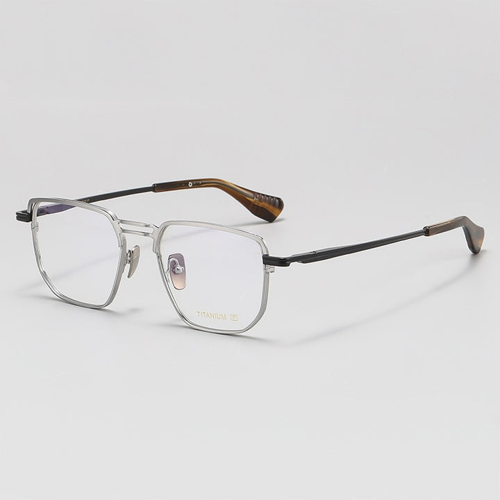 Gatenac Unisex Full Rim Big Square Double Bridge Titanium Eyeglasses Gxyj1068 Full Rim Gatenac