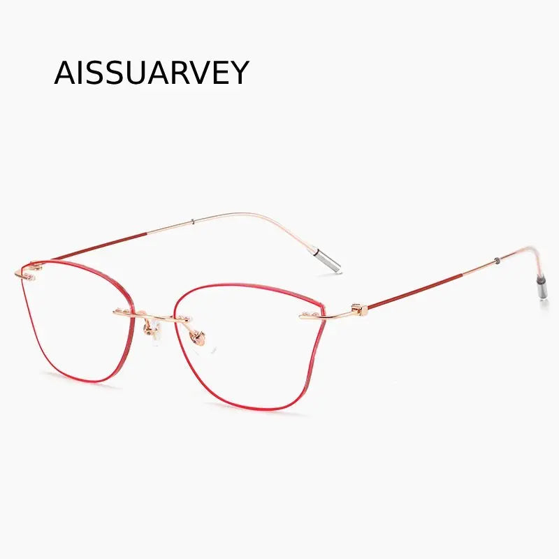 Aissuarvey Women's Rimless Cat Eye Titanium Custom Lens Eyeglasses 002 Lenses Aissuarvey Lenses Red Single Version 1.61 | Anti Blue Ray | CN