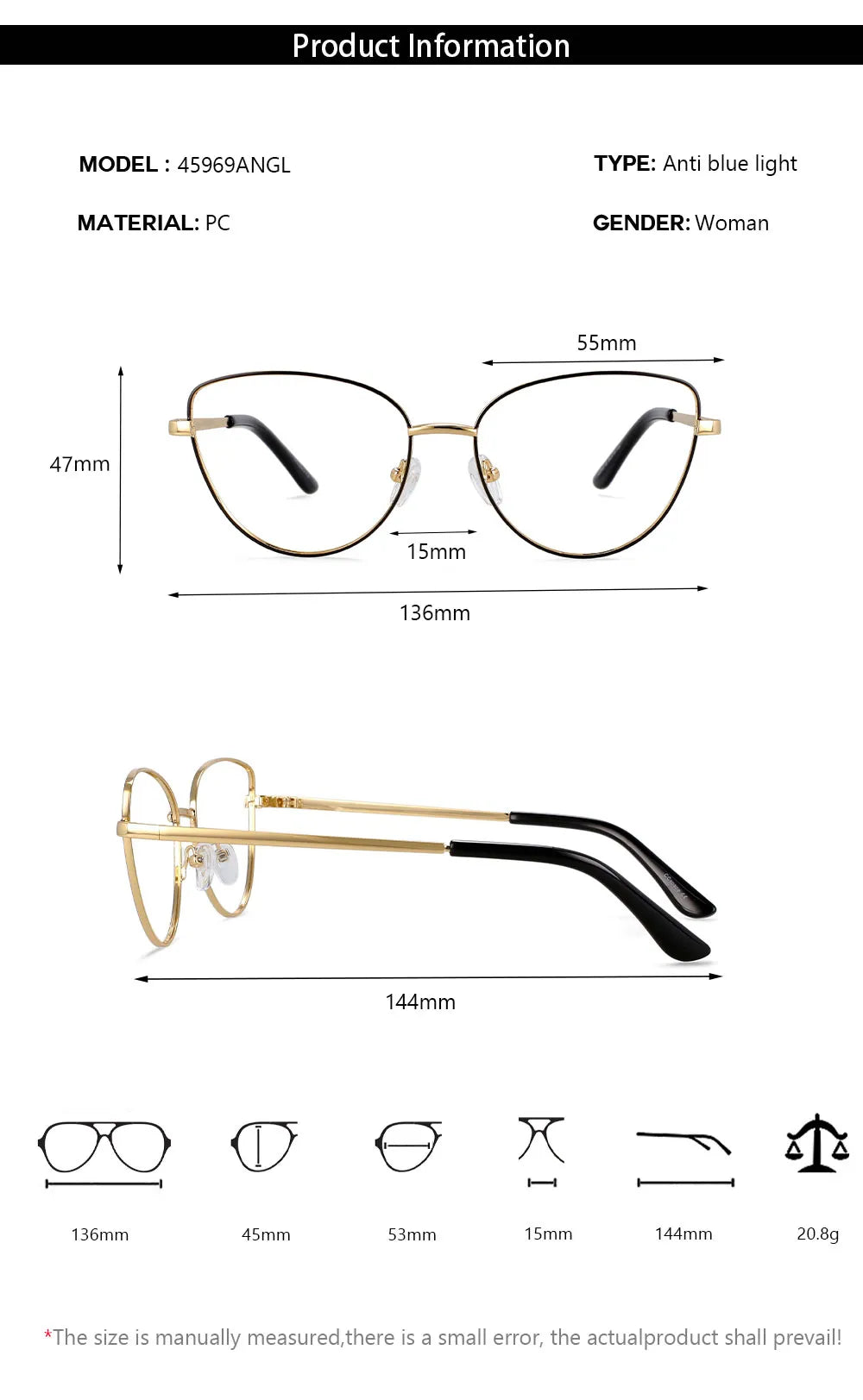 CCspace Women's Full Rim Cat Eye Acetate Alloy Hyperopic Reading Glasses R45969 Reading Glasses CCspace
