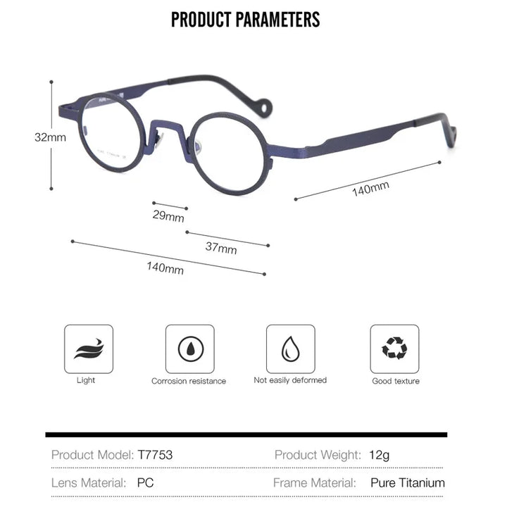 Muzz Unisex Full Rim Small Round Titanium Eyeglasses T7753 Full Rim Muzz