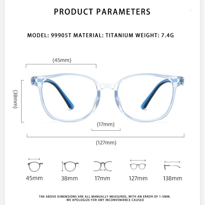 Yimaruili Unisex Children's Full Rim Square  Tr 90 Titanium Eyeglasses 99905t Full Rim Yimaruili Eyeglasses