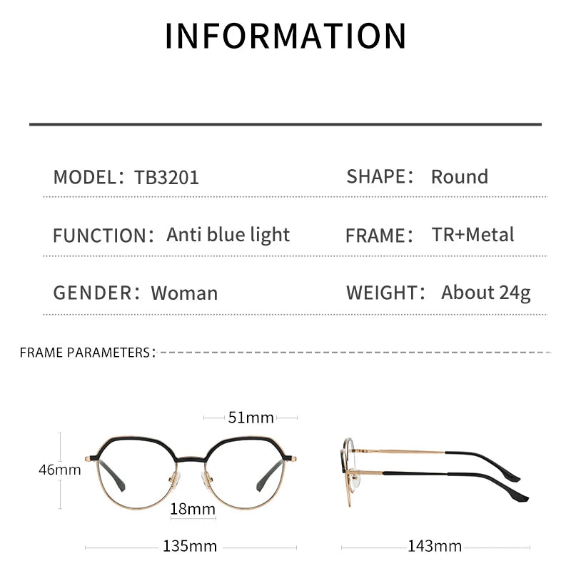 Gmei Women's Full Rim Polygon Alloy Tr 90 Eyeglasses 3201 Full Rim Gmei Optical