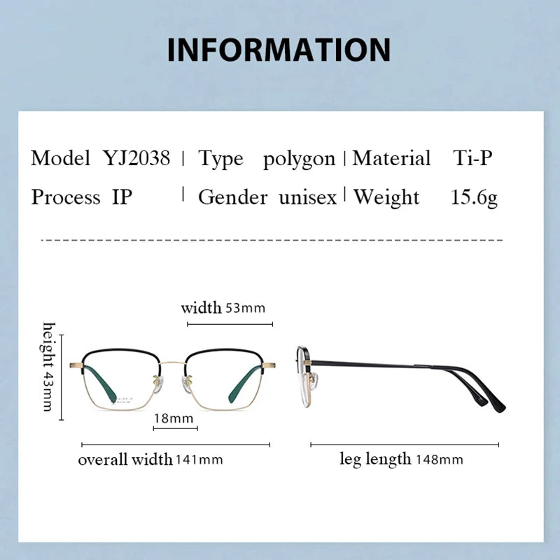 Hotony Unisex Semi Rim Square Polygon Titanium Eyeglasses 72038 Semi Rim Hotony