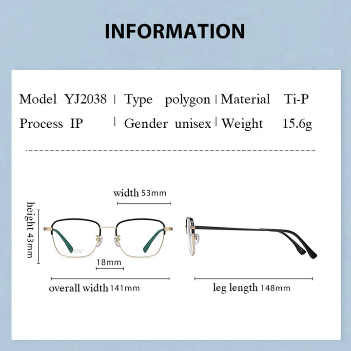 Hotony Unisex Semi Rim Square Polygon Titanium Eyeglasses 72038 Semi Rim Hotony