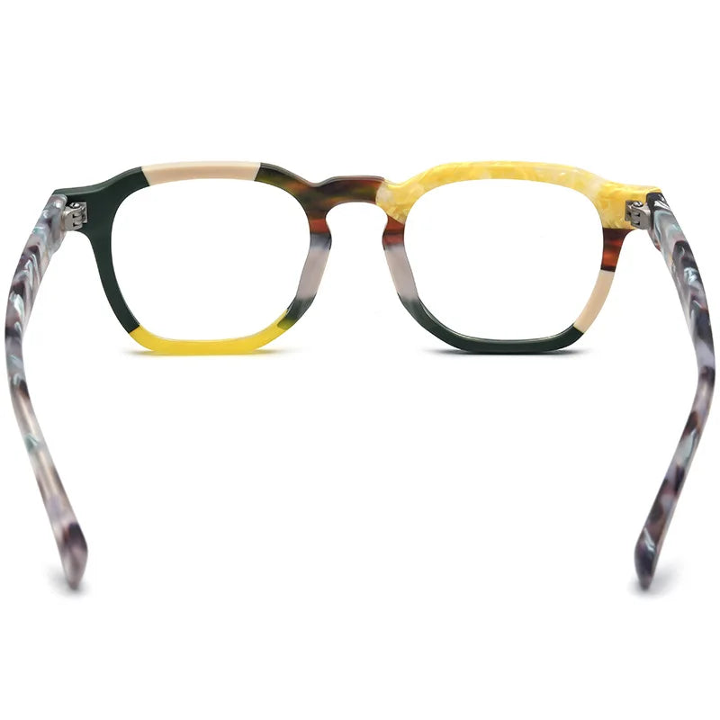 Nobler Unisex Full Rim Flat Top Square Frosted Acetate Eyeglasses 19358 Full Rim Nobler