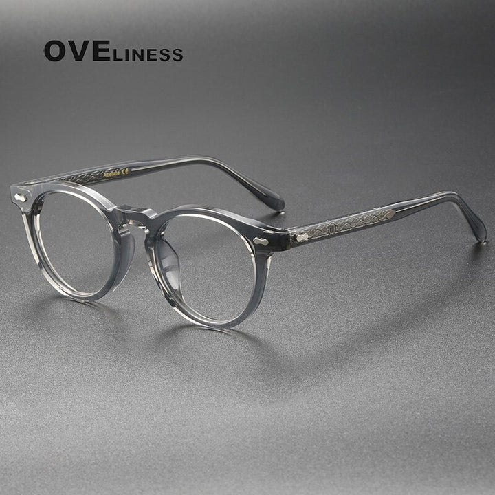 Oveliness Unisex Full Rim Round Acetate Titanium Eyeglasses 505 Full Rim Oveliness grey