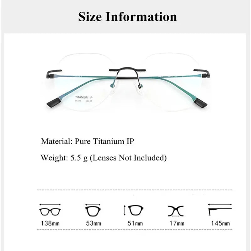 Chashma Ottica Women's Rimless Flat Top Round Titanium Eyeglasses 96611