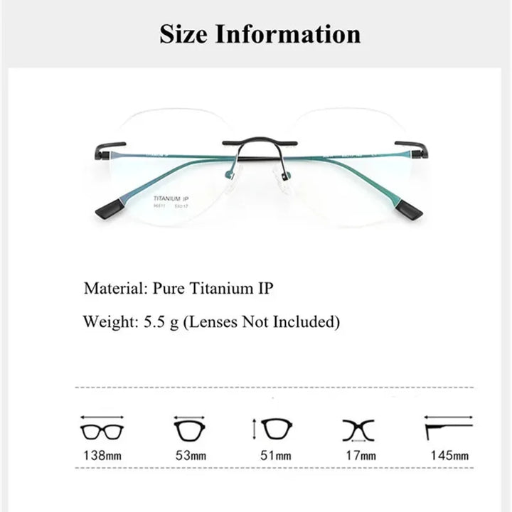 Chashma Ottica Women's Rimless Flat Top Round Titanium Eyeglasses 96611