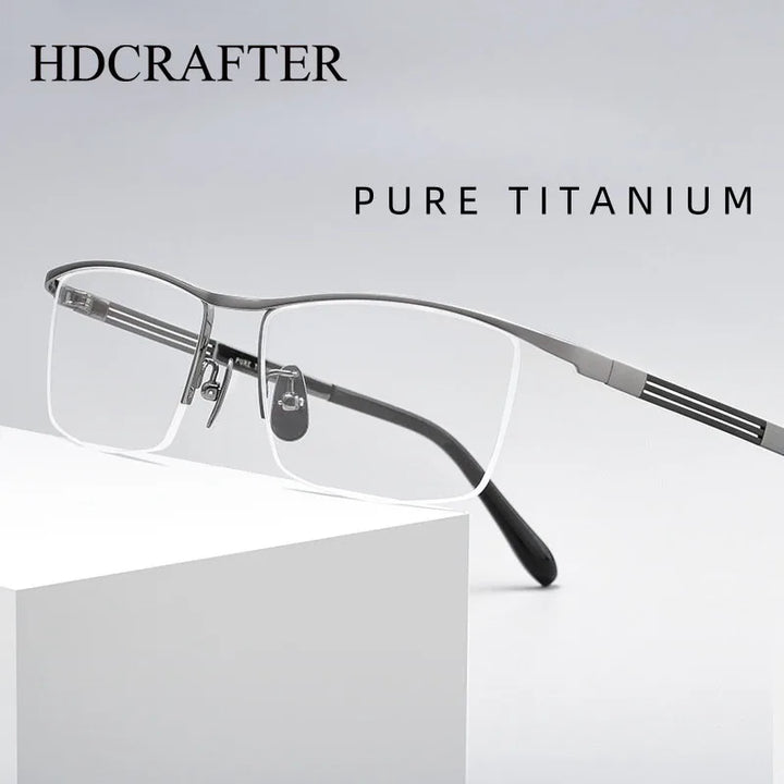 Hdcrafter Unisex Semi Rim Square Titanium Eyeglasses 80015 Semi Rim Hdcrafter Eyeglasses