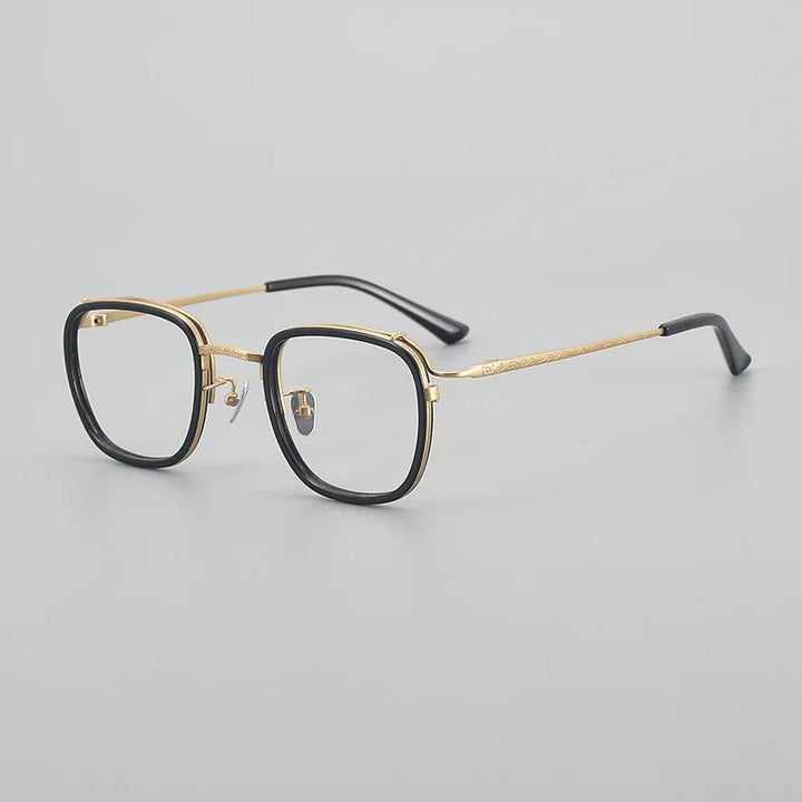 Black Mask Unisex Full Rim Square Titanium Acetate Eyeglasses 6015 Full Rim Black Mask Black-Gold