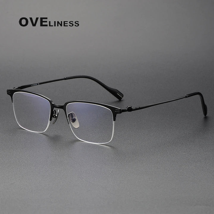 Oveliness Unisex Semi Rim Square Titanium Acetate Eyeglasses 70802 Full Rim Oveliness black