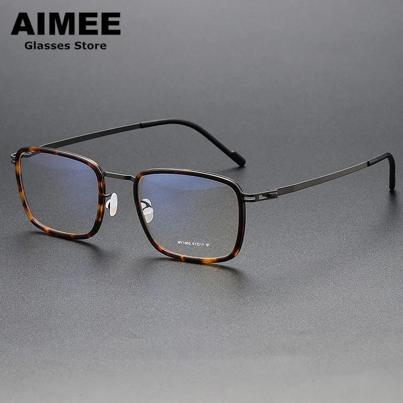 Aimee Unisex Full Rim Square Acetate Titanium Eyeglasses 81003 Full Rim Aimee Tortoise-Grey