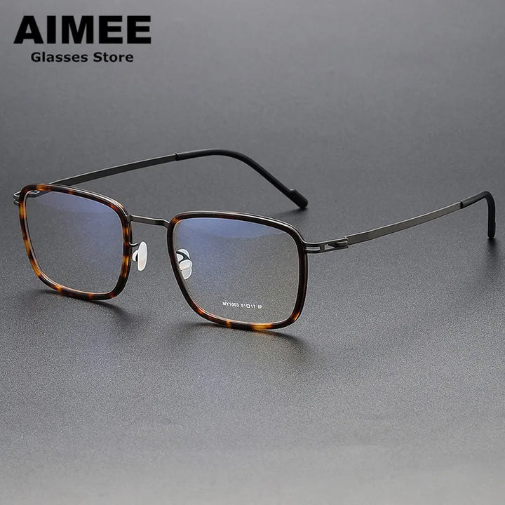 Aimee Unisex Full Rim Square Acetate Titanium Eyeglasses 81003 Full Rim Aimee Tortoise-Grey