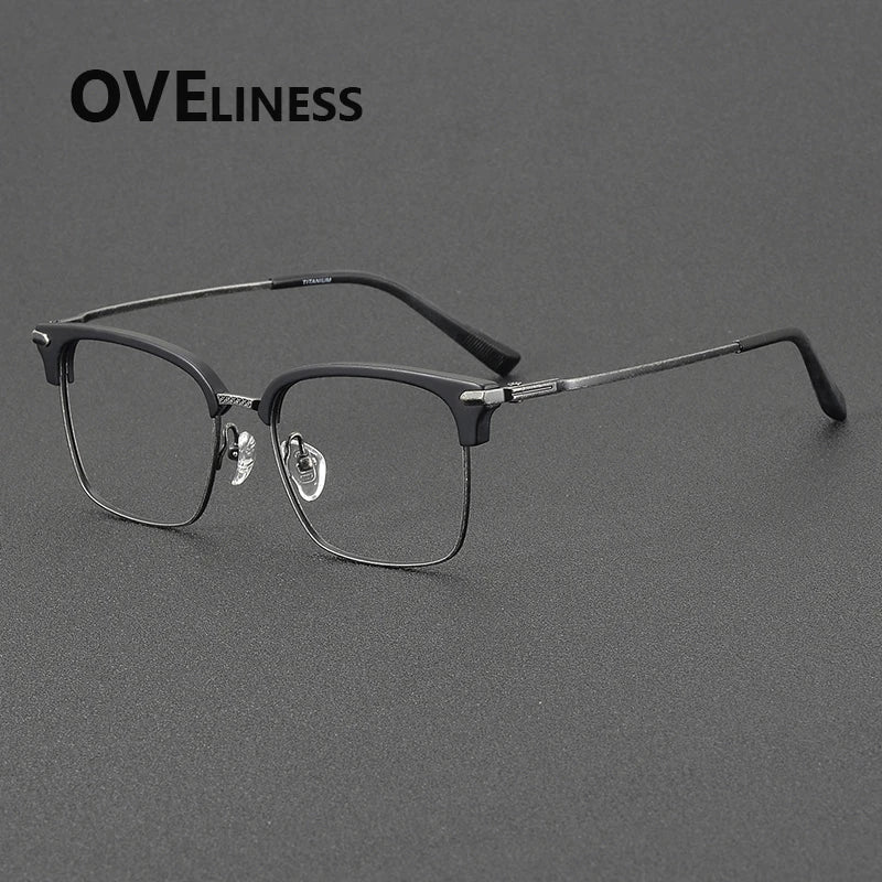 Oveliness Unisex Full Rim Square Acetate Titanium Eyeglasses 72003 Full Rim Oveliness black gun