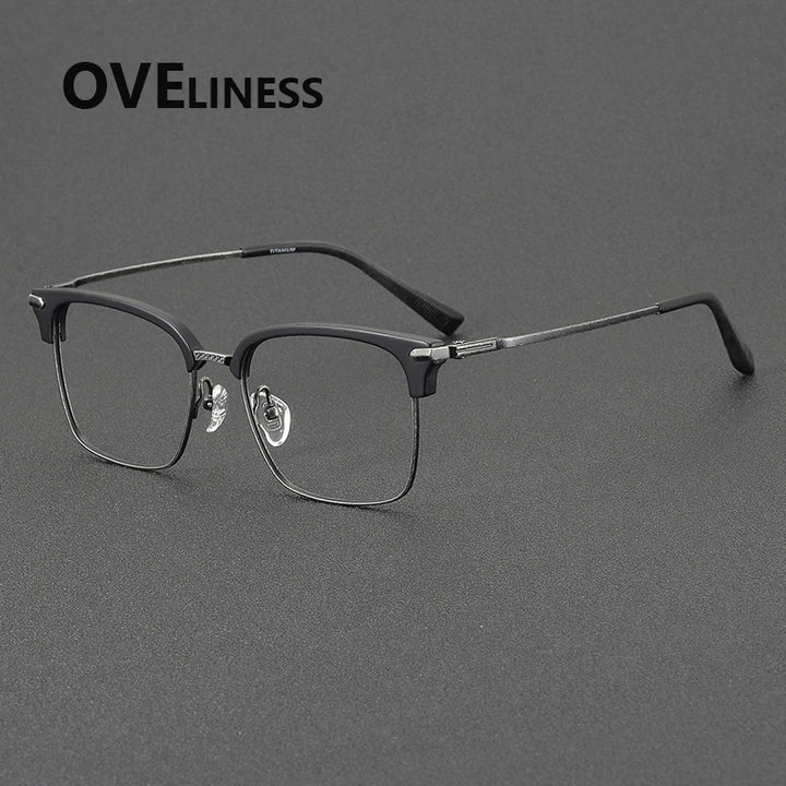 Oveliness Unisex Full Rim Square Acetate Titanium Eyeglasses 72003 Full Rim Oveliness black gun