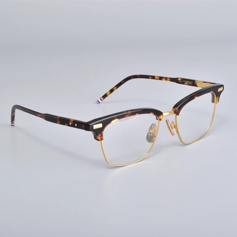 Black Mask Unisex Full Rim Browline Square Acetate Eyeglasses Bm-bt711 Full Rim Black Mask Tortoise-Gold