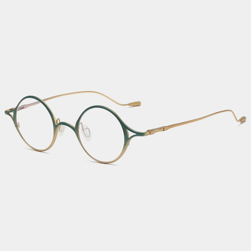 Gatenac Unisex Full Rim Round Titanium Eyeglasses Gxyj1156 Full Rim Gatenac Green Gold