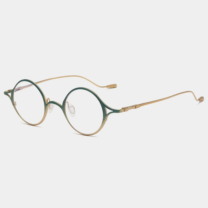 Gatenac Unisex Full Rim Round Titanium Eyeglasses Gxyj1156 Full Rim Gatenac Green Gold