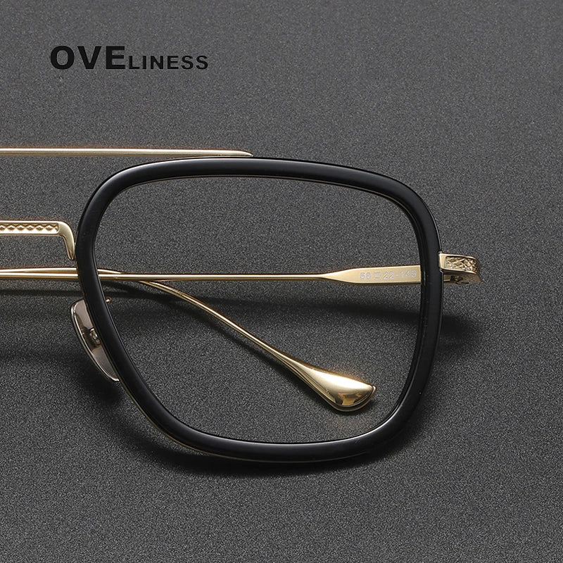 Oveliness Unisex Full Rim Square Double Bridge Acetate Titanium Eyeglasses I0006 Full Rim Oveliness