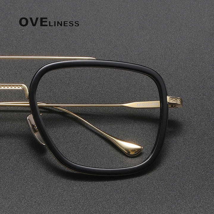 Oveliness Unisex Full Rim Square Double Bridge Acetate Titanium Eyeglasses I0006 Full Rim Oveliness